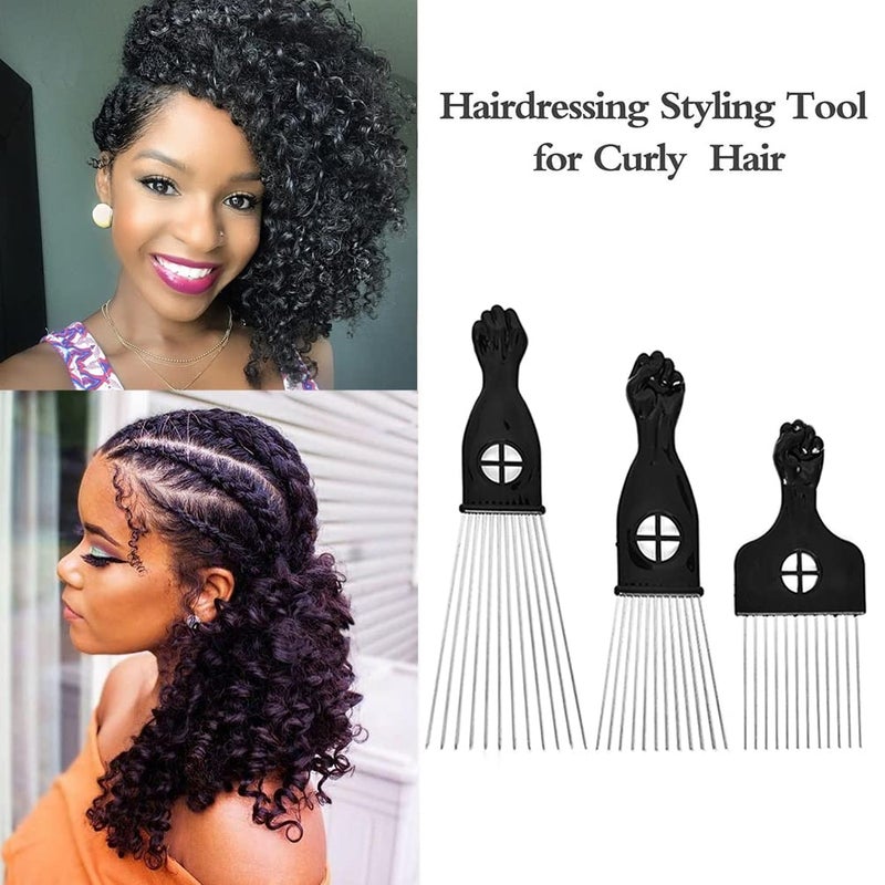 MODSIGHT Afro Pick for Curly Hair, 3 Pack Metal Hair Comb for Hair Styling Women/Men, Black (Plastic, Metal) - Image 5